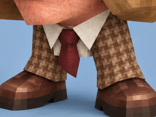tweed trousers, a red tie and two serious brown shoes
